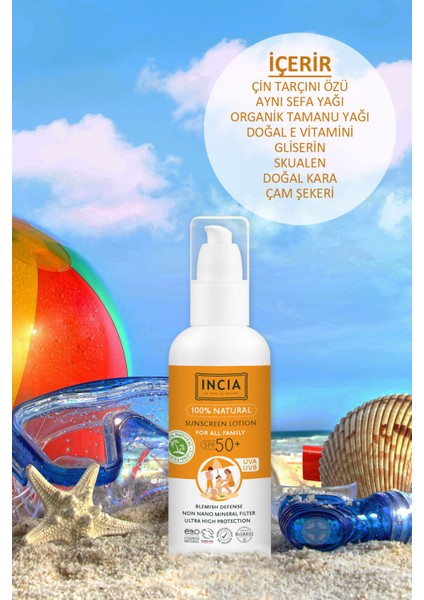 %100 Doğal ve Organik Tamanu Yağlı Güneş Losyonu Mineral Filtreli Tüm Aile Için 50 SPF 100 ml