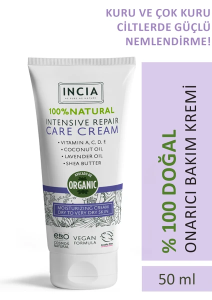 %100 Doğal Onarıcı Bakım Kremi Yoğun Nemlendirici Cilt Bakım Lavanta Avokado Shea Vegan 50 ml