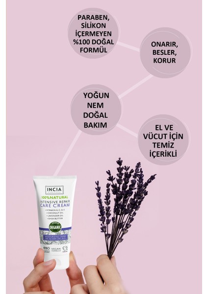 %100 Doğal Onarıcı Bakım Kremi Yoğun Nemlendirici Cilt Bakım Lavanta Avokado Shea Vegan 50 ml