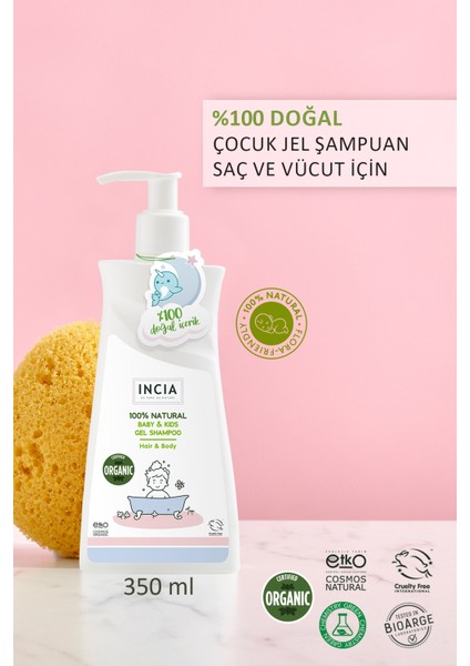 %100 Doğal Organik Sertifikalı Bebek Ve Çocuk Jel Şampuanı Saç Vücut Lavanta Konak Önleyici 350 ml