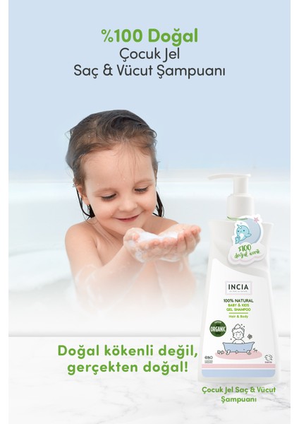 %100 Doğal Organik Sertifikalı Bebek Ve Çocuk Jel Şampuanı Saç Vücut Lavanta Konak Önleyici 350 ml