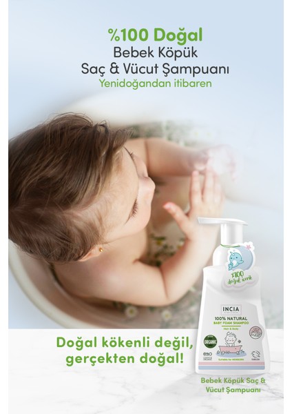 %100 Doğal Organik Sertifikalı Bebek Köpük Şampuanı Saç Vücut Lavanta Konak Önleyici Yenidoğan 200 ml