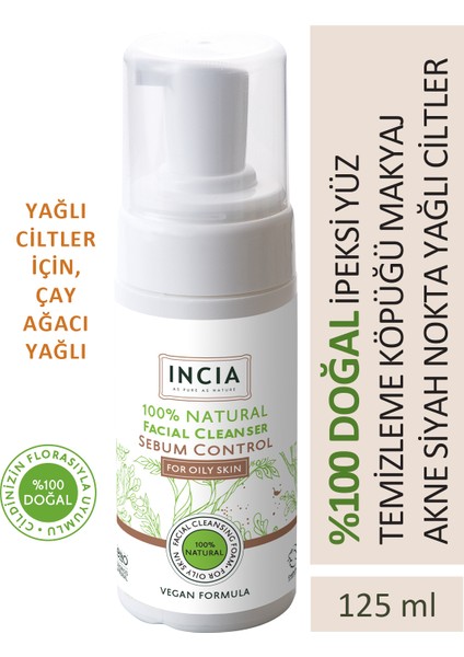 %100 Doğal İpeksi Yüz Temizleme Köpüğü Makyaj Akne Siyah Nokta Sivilce Yağlı Ciltler Vegan 125 ml