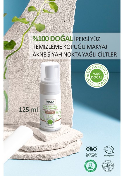 %100 Doğal İpeksi Yüz Temizleme Köpüğü Makyaj Akne Siyah Nokta Sivilce Yağlı Ciltler Vegan 125 ml