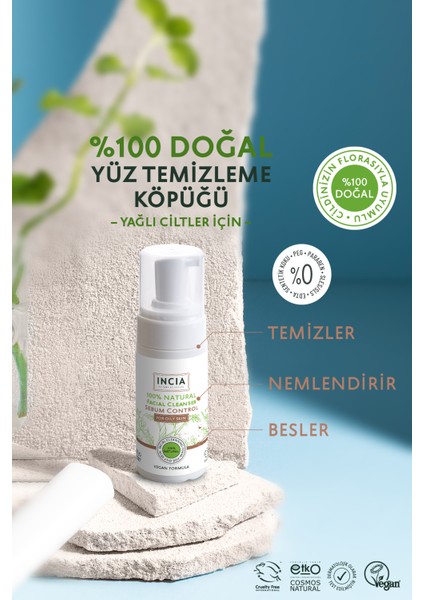 %100 Doğal İpeksi Yüz Temizleme Köpüğü Makyaj Akne Siyah Nokta Sivilce Yağlı Ciltler Vegan 125 ml