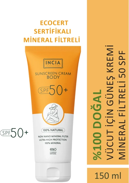 %100 Doğal Vücut Güneş Kremi Leke Karşıtı Mineral Filtreli Yüksek Koruma SPF50 UVA UVB 150 ml