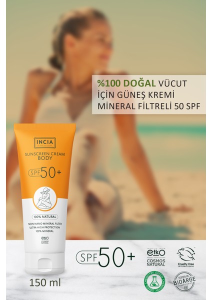 %100 Doğal Vücut Güneş Kremi Leke Karşıtı Mineral Filtreli Yüksek Koruma SPF50 UVA UVB 150 ml