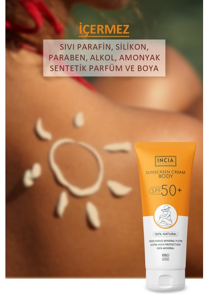 %100 Doğal Vücut Güneş Kremi Leke Karşıtı Mineral Filtreli Yüksek Koruma SPF50 UVA UVB 150 ml