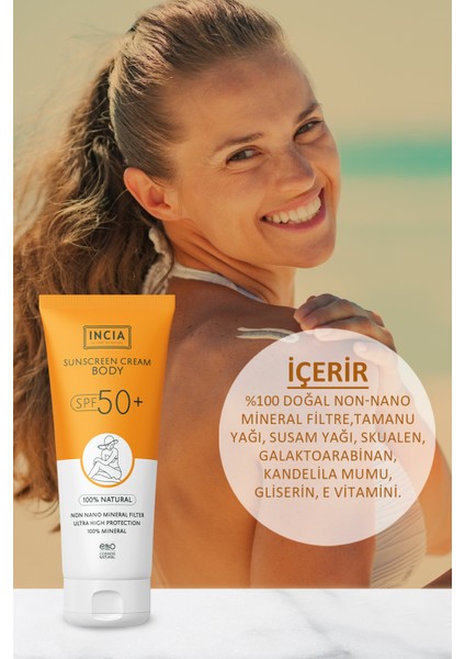 %100 Doğal Vücut Güneş Kremi Leke Karşıtı Mineral Filtreli Yüksek Koruma SPF50 UVA UVB 150 ml