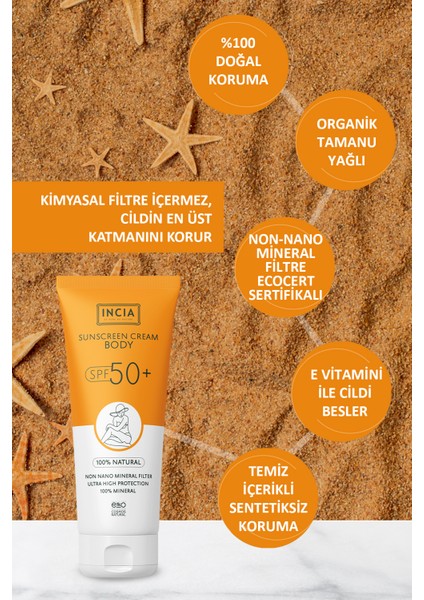 %100 Doğal Vücut Güneş Kremi Leke Karşıtı Mineral Filtreli Yüksek Koruma SPF50 UVA UVB 150 ml