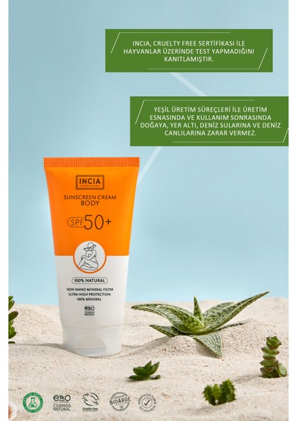 %100 Doğal Vücut Güneş Kremi Leke Karşıtı Mineral Filtreli Yüksek Koruma SPF50 UVA UVB 150 ml