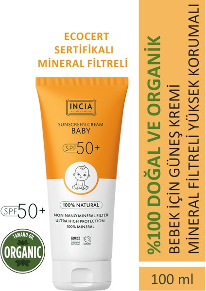 %100 Doğal Bebek Güneş Kremi Leke Karşıtı Mineral Filtreli Yüksek Koruma SPF50 UVA UVB 100 ml