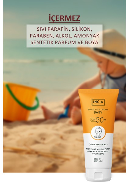 %100 Doğal Bebek Güneş Kremi Leke Karşıtı Mineral Filtreli Yüksek Koruma SPF50 UVA UVB 100 ml