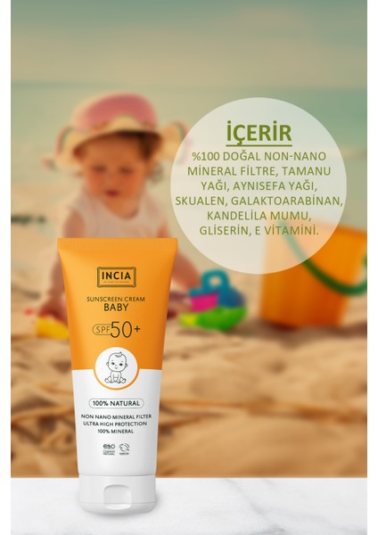 %100 Doğal Bebek Güneş Kremi Leke Karşıtı Mineral Filtreli Yüksek Koruma SPF50 UVA UVB 100 ml