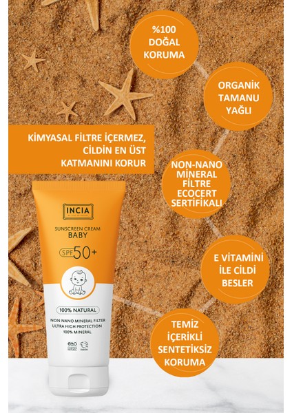 %100 Doğal Bebek Güneş Kremi Leke Karşıtı Mineral Filtreli Yüksek Koruma SPF50 UVA UVB 100 ml