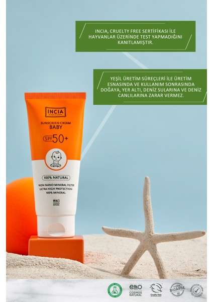 %100 Doğal Bebek Güneş Kremi Leke Karşıtı Mineral Filtreli Yüksek Koruma SPF50 UVA UVB 100 ml