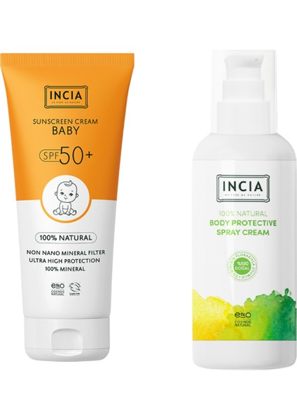 %100 Doğal Bebek Güneş Kremi SPF50+ 100 ml & %100 Doğal Vücut Koruyucu ve Sinek Kovucu Sprey 100 ml