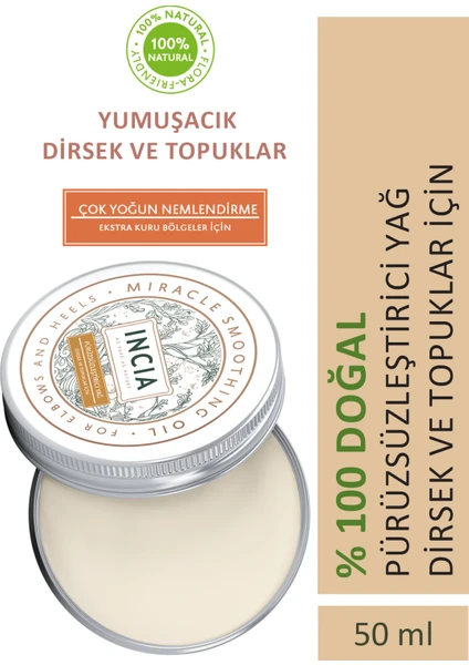 %100 Doğal Pürüzsüzleştirici Yağ Yoğun Nemlendirici Kremi Organik Dirsek Topuk Vegan 50 ml