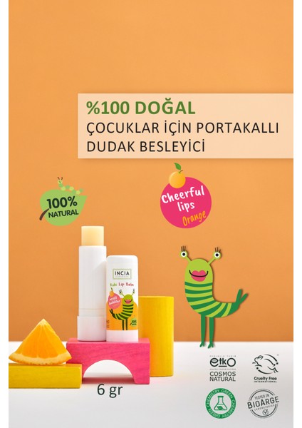 %100 Doğal Kids Dudak Besleyici Portakal Bitkisel Nemlendirici Dudak Bakım Kremi 6 G