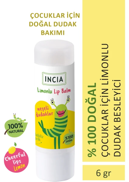 %100 Doğal Kids Dudak Besleyici Limon Bitkisel Nemlendirici Dudak Bakım Kremi 6 G