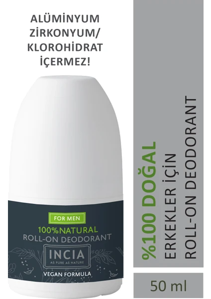 %100 Doğal Roll On Deodorant Erkekler İçin Lekesiz 50 ml