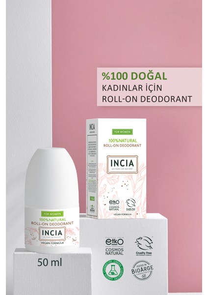 %100 Doğal Roll On Deodorant Kadınlar İçin Ter Kokusu Önleyici Lekesiz 50 ml