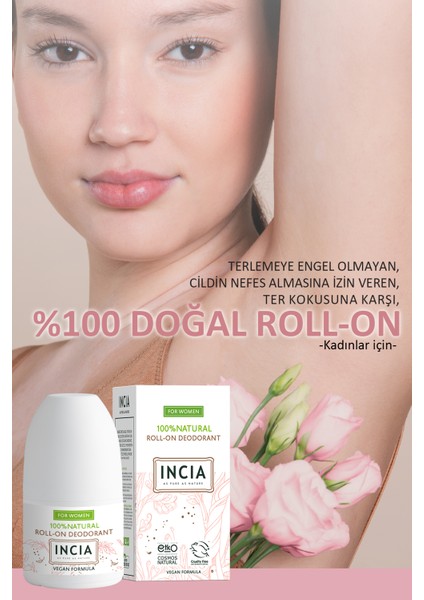 %100 Doğal Roll On Deodorant Kadınlar İçin Ter Kokusu Önleyici Lekesiz 50 ml