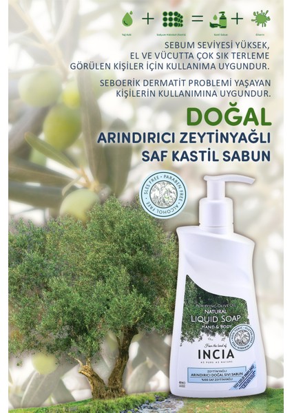 %100 Doğal Sıvı Kastil Sabunu Arındırıcı Zeytinyağlı 10 Bitkisel Değerli Yağ Vegan 250 ml