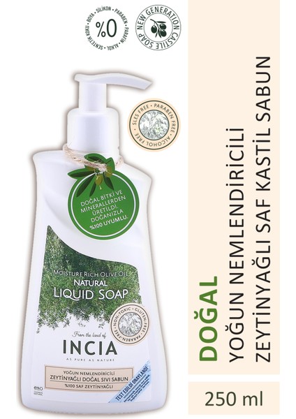%100 Doğal Sıvı Kastil Sabunu Yoğun Nemlendirici Zeytinyağlı 10 Bitkisel Değerli Yağ Vegan 250 ml