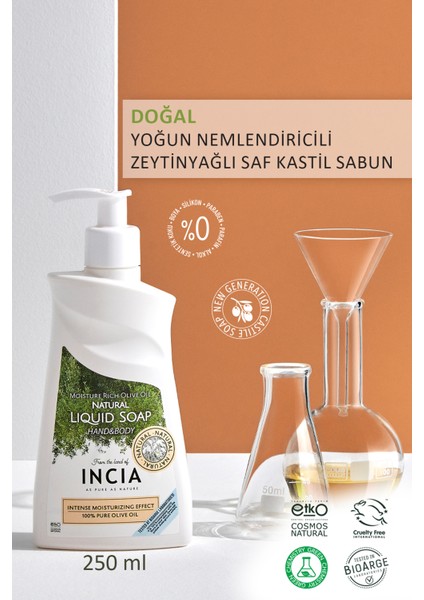 %100 Doğal Sıvı Kastil Sabunu Yoğun Nemlendirici Zeytinyağlı 10 Bitkisel Değerli Yağ Vegan 250 ml fiyatları