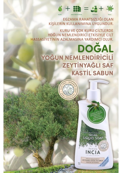 %100 Doğal Sıvı Kastil Sabunu Yoğun Nemlendirici Zeytinyağlı 10 Bitkisel Değerli Yağ Vegan 250 ml