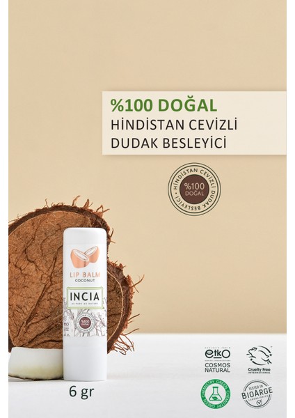 %100 Doğal Dudak Besleyici Hindistan Cevizi Bitkisel Nemlendirici Dudak Bakım Kremi 6 G