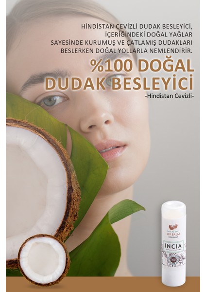 %100 Doğal Dudak Besleyici Hindistan Cevizi Bitkisel Nemlendirici Dudak Bakım Kremi 6 G