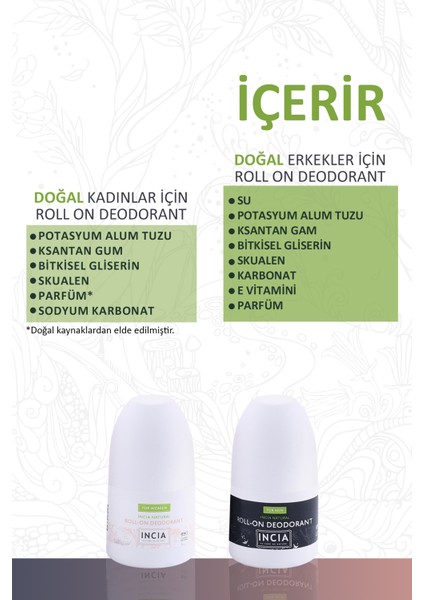 %100 Doğal Roll-on Kadın & Erkek Deodorant Lekesiz 50 ml 2'li Set