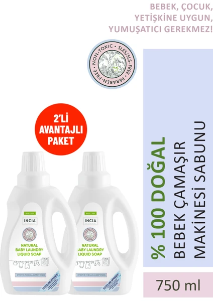 %100 Doğal Bebek Çamaşır Sabunu Bitkisel Deterjan Yumuşatıcılı Lavanta 750 ml X2 Adet