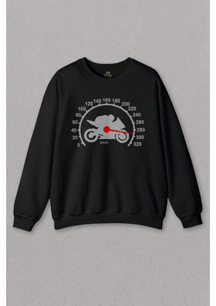 Unisex Siyah Sweatshirt Speedometer Hız Racing Baskılı Sweat