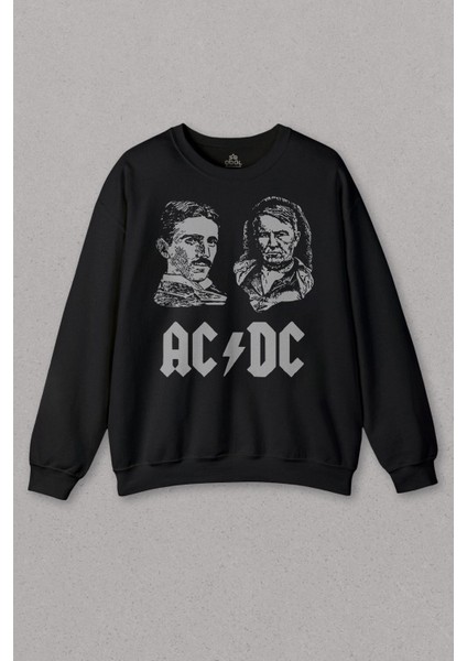 Unisex Siyah Sweatshirt Nikola Tesla Büyüktür Edison Doğru Ac Dc Akım Baskılı Sweat