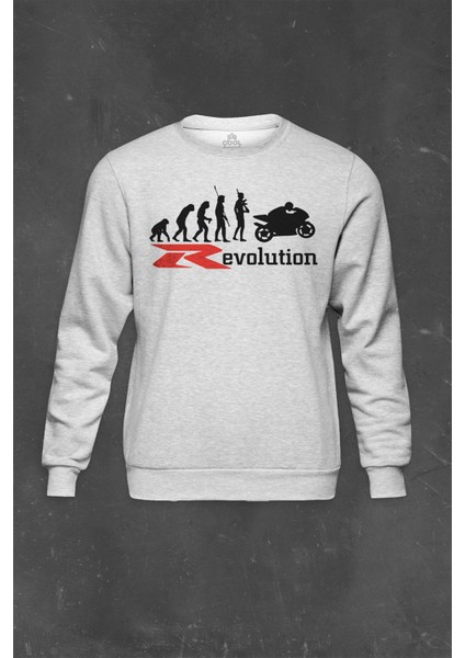 Gri Sweatshirt Racing Motorcycle Evolution Human Evrim Gsxr Motosiklet Baskılı Unisex Sweat
