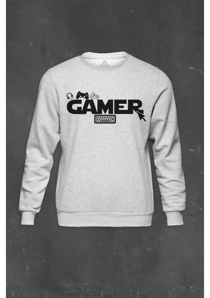Gri Sweatshirt The Gamer Bilgisayar Online Oyuncu Player Baskılı Unisex Sweat