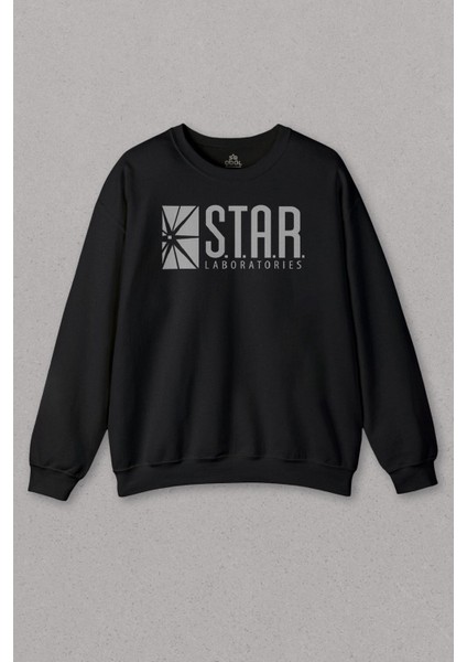 Unisex Siyah Sweatshirt The Flash Star Lab Team S.t.a.r. Laboratories Baskılı Sweat