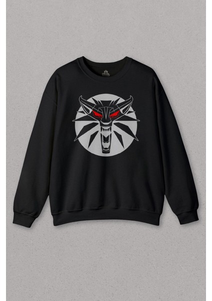 Unisex Siyah Sweatshirt The Witcher Avatar Wild Hunt Online Oyun Wolf Baskılı Sweat