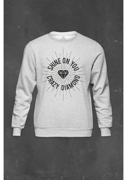 Gri Sweatshirt Shine On You Crazy Diamond Adesivo Pink Floyd Baskılı Unisex Sweat