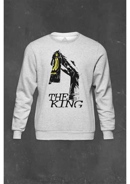 Gri Sweatshirt The King Leo Lionel Messi Beyaz Baskılı Unisex Sweat