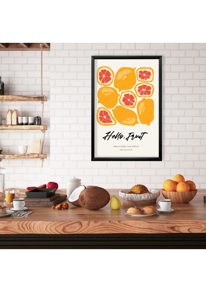 Tekli Ahşap Lamine Çerçeveli Mdf Tablo Hello Fruit Greyfurt