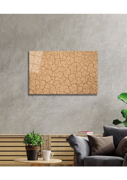 Çöl Kuru Çatlak Toprak Cam Tablo 36 x 23-Mıyrem