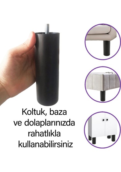 Silindir Destek Ayağı 15 cm Siyah Gizli Ayak Mobilya Kanepe Baza Koltuk Dolap Sehpa Tv Ünitesi Ayağı