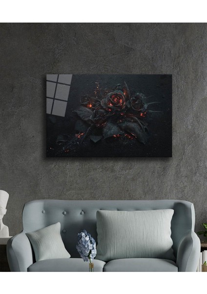 Siyah Çiçek Illüstrasyon Cam Tablomıyrem36 x 23-Mıyrem fiyatları