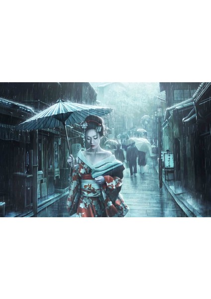 Fütüristik Şemsiyeli Geyşa Cam Tablo 36 x 23-Mıyrem modelleri