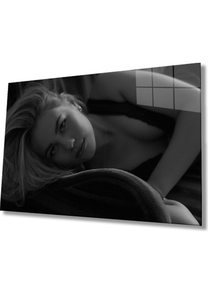 Siyah Beyaz Insan Fotoğrafları Kadın Cam Tablo Art 36 x 23-Mıyrem