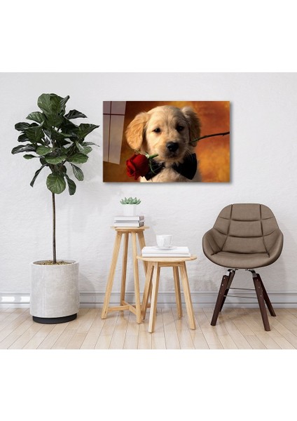 Köpek Ve Gül Cam Tablomıyrem36 x 23-Mıyrem